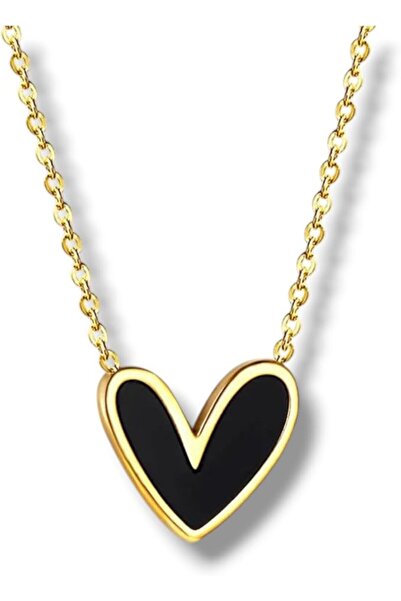 Ilinaa 18K gold plated stainless steel necklace, Black Heart