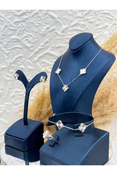 Livora Jewelry 925 Ayar Gümüş Özel Tasarım Yonca Modeli 4’lü Kadın Set