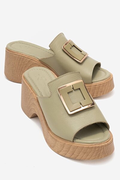 Zeynep Sıradağlı Cooper Women's Genuine Leather Slippers Green