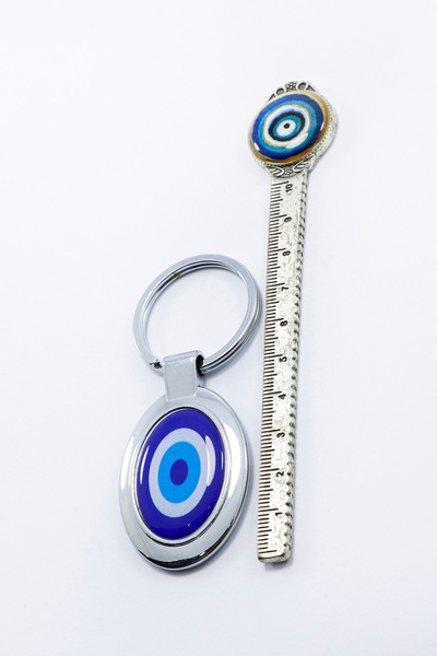 biuti Blue Evil Eye Bead Single-Sided Metal Keychain, Gift Evil Eye Keychain