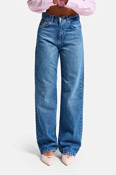 it's basic Women's Blue Lora 2S6-4 Loose Fit Mid Waist 100% Cotton Denim Jean