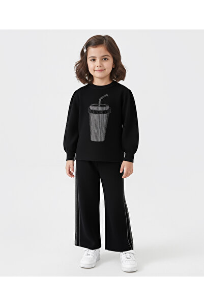 SAPS Top & Pant Set with Straw Mug Applique - Black