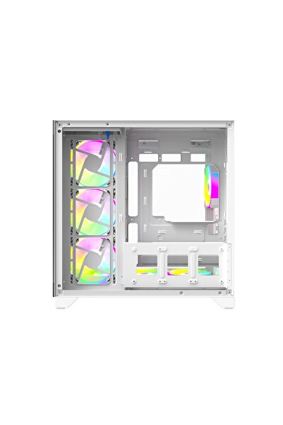 Strong Syrax 7x 120 Mm Fanlı RGB Buton Kontrollü Akvaryum Beyaz Gaming Bilgisayar Kasası (Powersız)