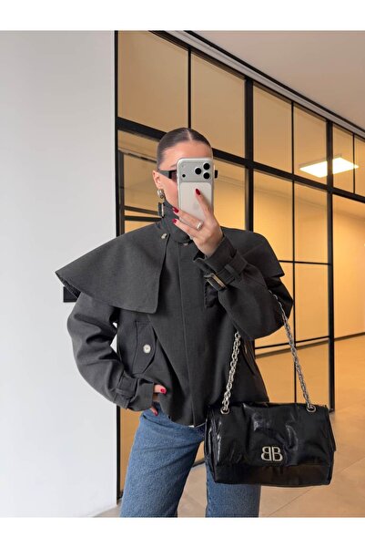 BB Bensu Buyruk Trenci cu guler înalt și detaliu cu cataramă, cu glugă, antracit