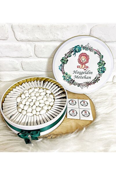 Sweet Story 100 Adet+200 Gr Draje Yeşil Aslan İsme Özel Erkek Bebek Hoşgeldin...