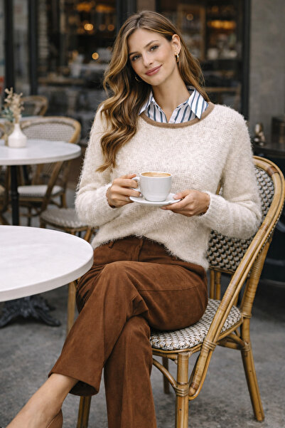sifu tekstil Ecru Soft Textured Women's Knitwear Thin Sweater – Casual Stylis...