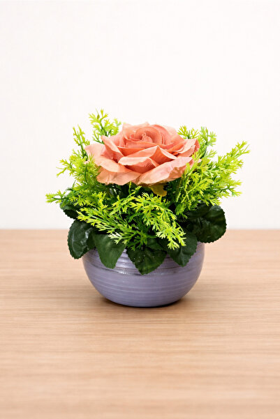 fesleğen çiçek Dekoratif Saksıda Yapay Somon Gül Aranjmanı Masa Üstü Salon & ...