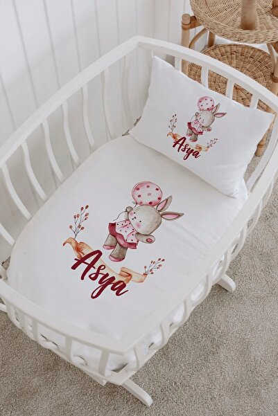 Lilabio İsme Özel %100 Pamuk lastikli Park Yatak Çarşaf Seti (60x120) Flama T...