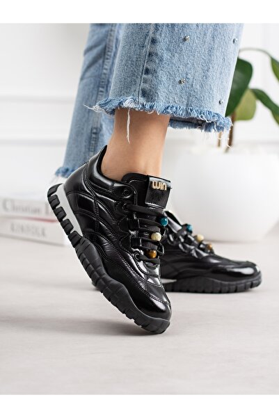 ALEMDAR AYAKKABI Cortina Black Patent Leather Lace-Up Women's Sneakers