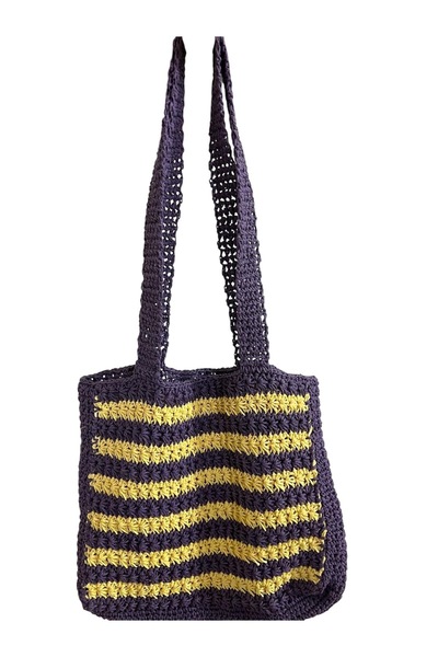 Butik Lena ÇİZGİLİ SARI MOR EL ÖRGÜSÜ ÇANTA