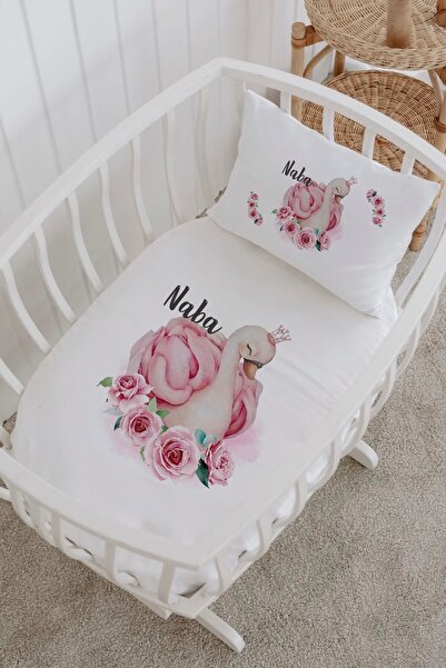 Lilabio İsme Özel %100 Pamuk lastikli Park Yatak Çarşaf Seti (60x120) Gül içi...