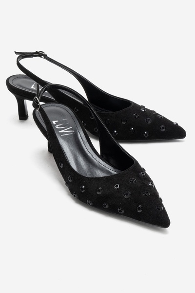 LuviShoes Γυναικεία παπούτσια με τακούνι LOREX Black Suede Stone