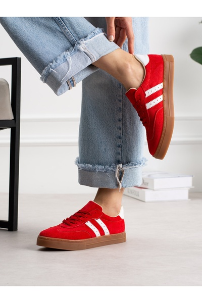 ALEMDAR AYAKKABI Adidași de damă LUCCA din piele intoarsa rosie