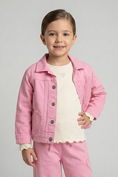 DMB BOYS & GIRLS kız çocuk pamuklu kalp desenli denim ceket