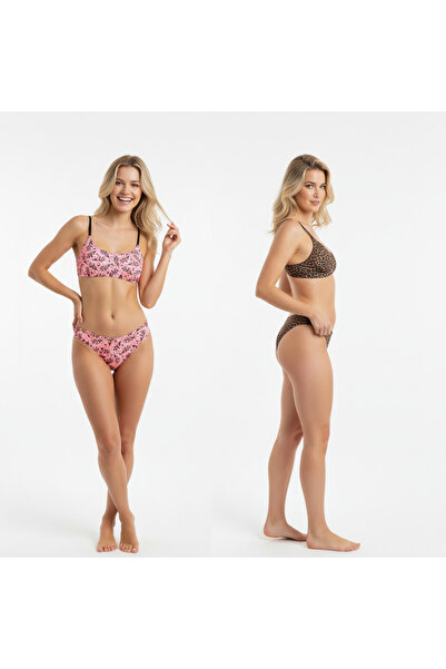 BONBON Women's Wire Free Unlined Scoop Bra & Slip Panties 2 Piece Set Bb2284