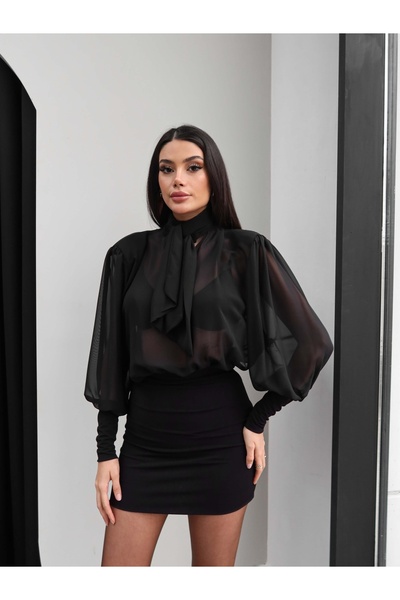 ESRAHELVACI Padded Neck Tie Transparent Dress