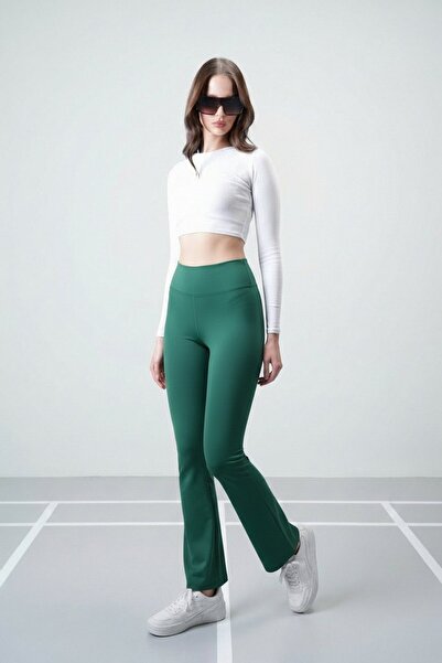 Trend Alaçatı Stili Women's green wide-waistband flared leg shaping leggings ...