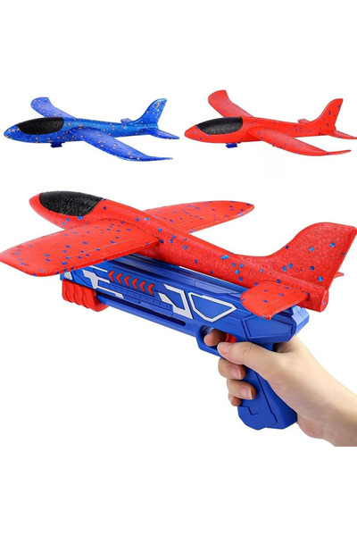 Store ırlatma Tabancalı Oyuncak Uçak -EPP Köpük Uçak 25 cm |Mavi Renk Dayanık...