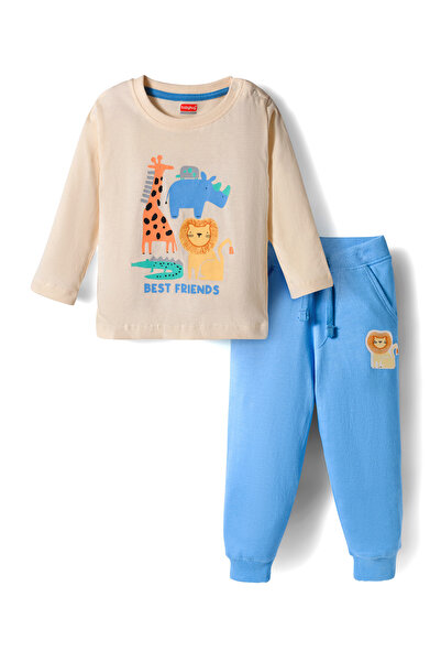Babyhug Terry Knit Full Sleeves Top and Joggers Set with Animal Print - Tan &...