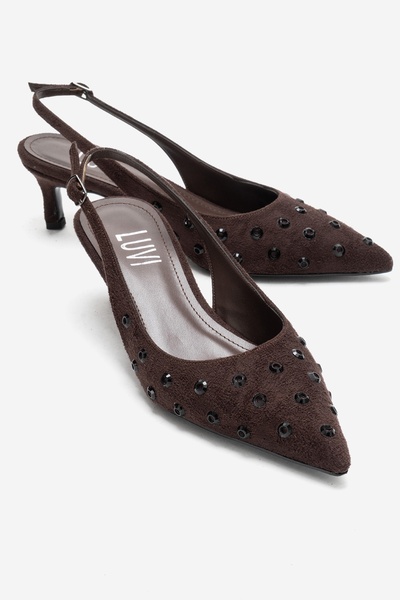 LuviShoes Γυναικεία παπούτσια με τακούνι LOREX Brown Suede Stone