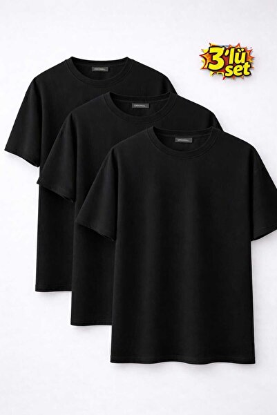 T.trend TRICOU BAZIC NEGRU SET DE bumbac PAM 3-PIECE REGULAR FIT BĂRBAȚI/UNISEX