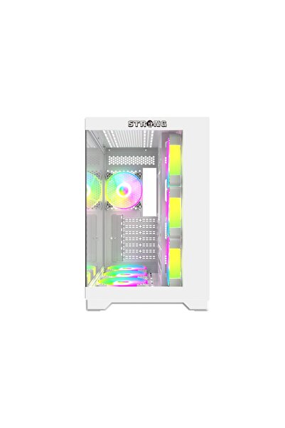 Strong Syrax 7x 120 Mm Fanlı RGB Buton Kontrollü Akvaryum Beyaz Gaming Bilgisayar Kasası (Powersız)