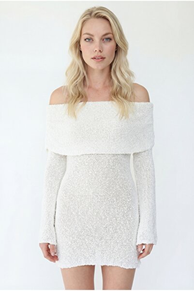 KENZA'A TRİKO Summer Beach Openwork Madonna Collar Dress