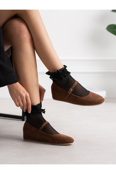 ALEMDAR AYAKKABI Balerini de damă COMO maro cu toc ascuns și talpă tip cască