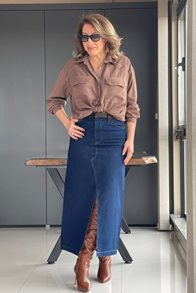 MİSLİNA BUTİK Yırtmaç Detay Jean Etek