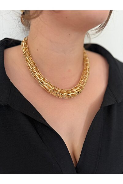 Elmira Jewelry Şık Gold Kalın Tasarım Zincir Kolye