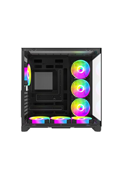 Strong Syrax 7x 120 Mm Fanlı RGB Buton Kontrollü Akvaryum Siyah Gaming Bilgisayar Kasası (Powersız)