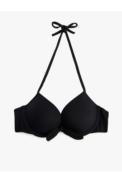Koton Heart Neckline Textured Bowknot Push-Up Bikini Top