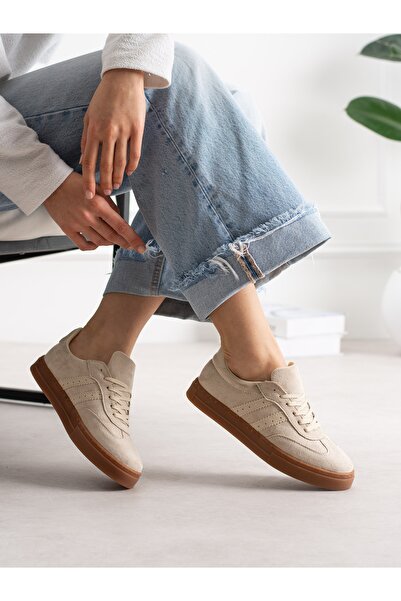 ALEMDAR AYAKKABI Lucca Cream Suede Women's Sneakers