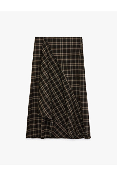 Koton Plaid Slit Detailed A-Line Long Skirt