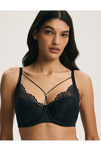 ESOTIQ Lightly Padded Bra with Decorative Front Straps Underwired Elegant Flo...