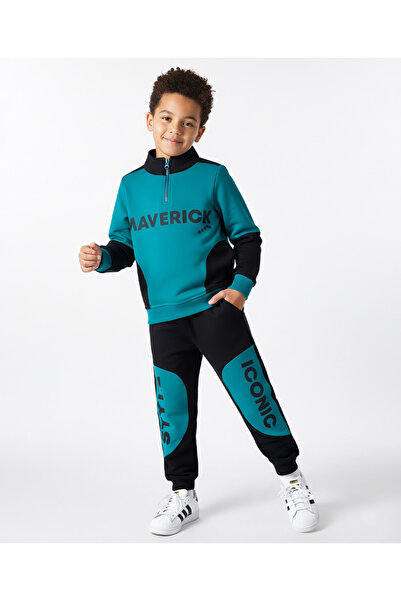 Ollington St. طقم سويت شيرت وبنطال رياضي مطبوع عليه نص من قطن مافريك - أزرق م...