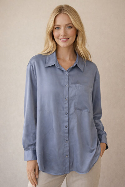 Santorini Saten Mavi Salaş Gömlek