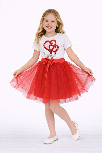 Nacar 23 Nisan 29 Ekim Gösteri Kıyafeti Kız Çocuk Kalp Baskılı Fiyonklu Tüllü...
