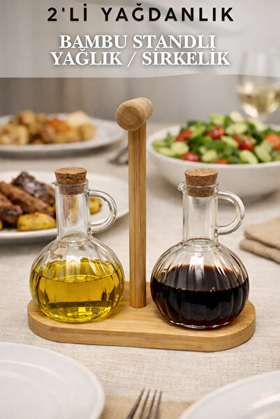 Penthouse طقم وعاء زيت من البوروسيليكات مكون من قطعتين - خشب البامبو الشفاف -...