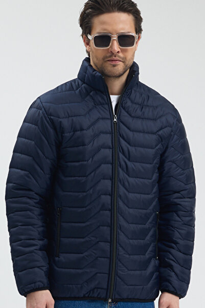 Tonny Black Men's Navy Blue Water and Windproof Regular Fit Pocketed Zippered...