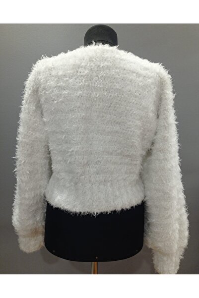 ELACA KADIN EL ÖRGÜSÜ HAFİF PULLU, TÜYLÜ KISA HIRKA