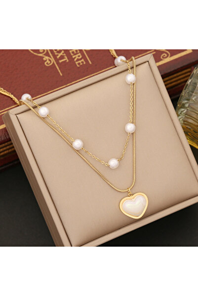 Ilinaa Brățară din oțel inoxidabil placat cu aur de 18K, cu perle artificiale