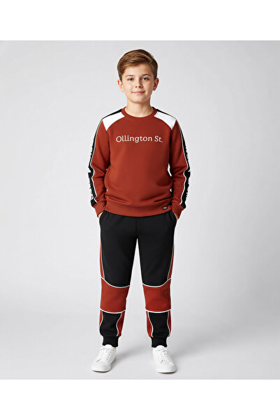 Ollington St. Cotton Full Sleeves Logo Printed Sweatshirt and Joggers Set - B...