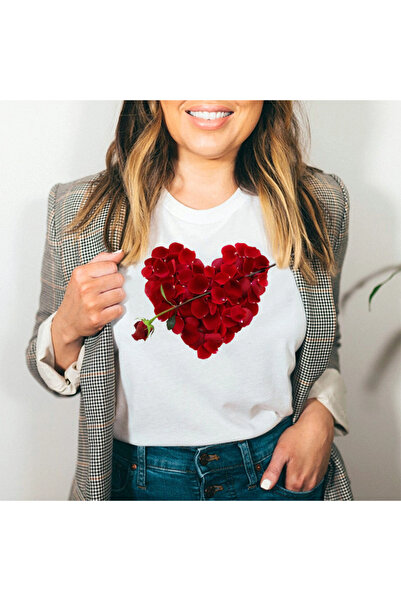 Kartier Women's White T-Shirt Love Roses