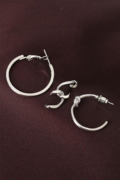 Ebijuteri Knot Model Silver Color Metal Multiple Hoop Earrings