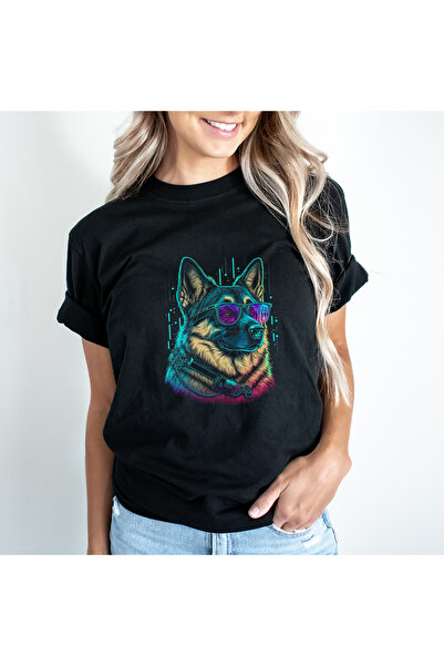 Kartier Дамска черна тениска с немска овчарка