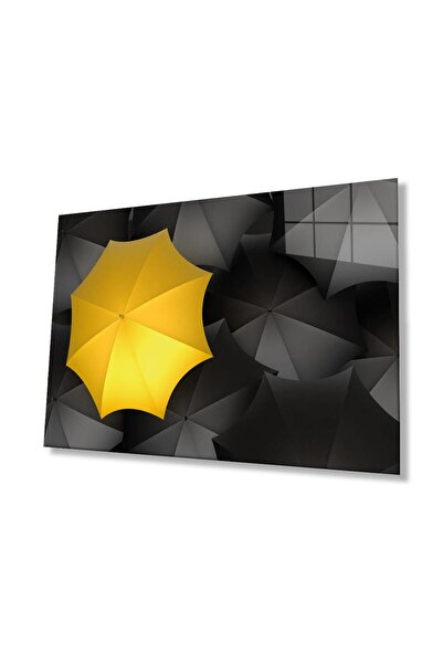 idealizbiz Yellow Black Umbrella Illustration Glass Panel 4mm Durable Tempere...