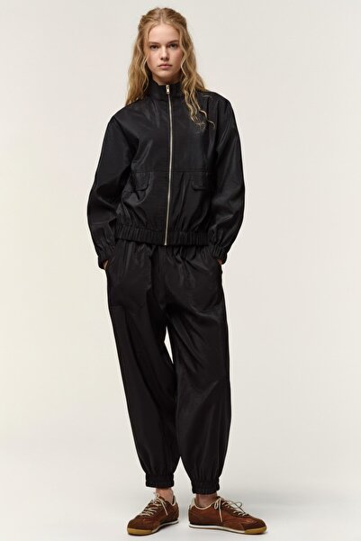 The Champ Clothing Women's Parachute Fabric Stand Collar Bomber Jacket Black ...