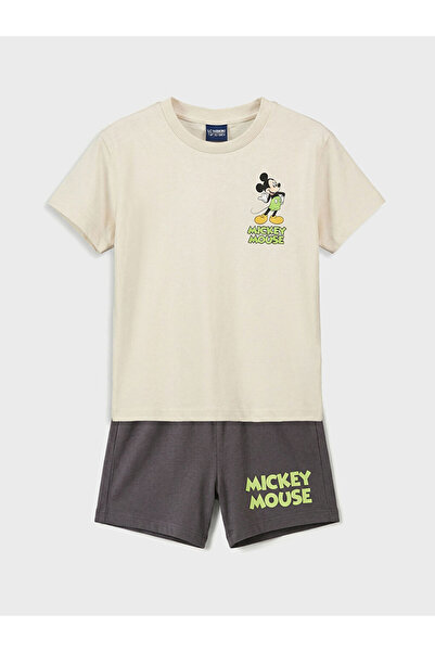 LC Waikiki Ekru Mickey Mouse Baskılı Erkek Bebek Tişört ve Şort