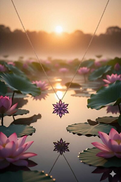 Papatya Silver 925 Ayar Işıklı Kutuda Lotus Çiçeği Kolye.rose.gold.rodaj